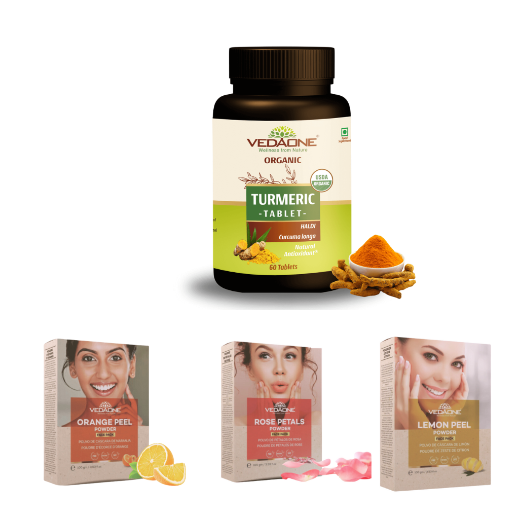 turmeric caplets rose petal lemon petal orange peel